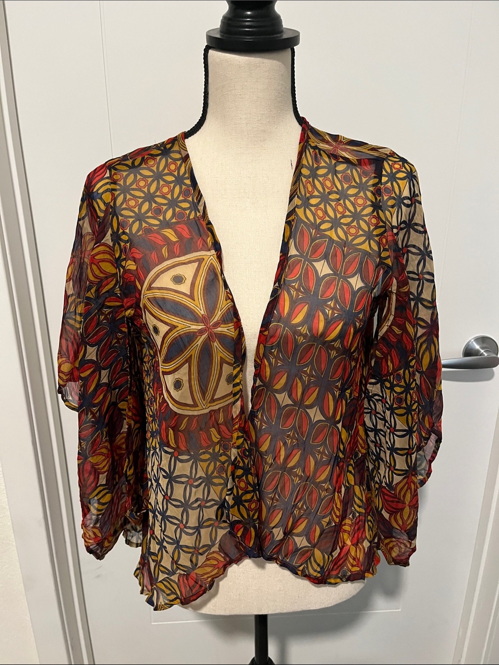Band Of Gypsies Sheer Patterned Open Front Short Kimono Bohemian Beach Resort